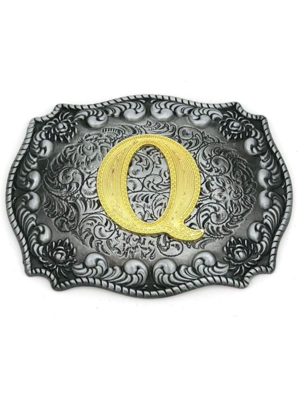 Unisex Q Imported Western Silver Large Belt Buckle Initial Letters Rodeo